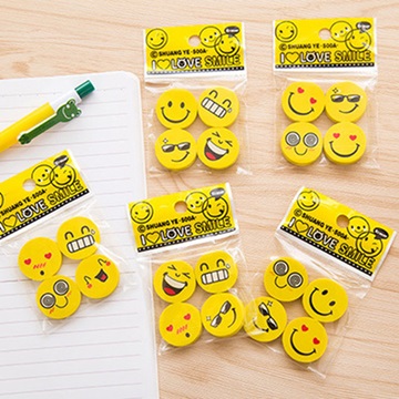 36Pack x 4pcs Yellow Smile Face Different Expression Erasers - Click Image to Close