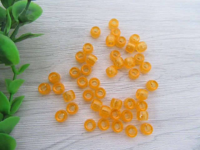 1200 Transparent Clear Orange Barrel Pony Beads 6x8mm - Click Image to Close