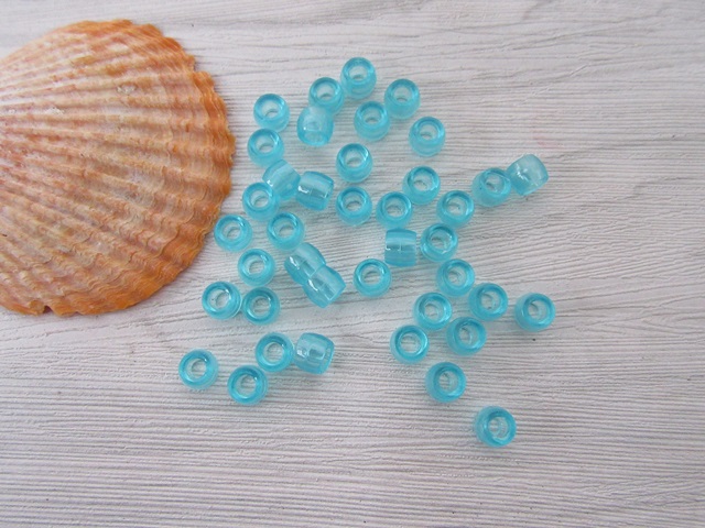 1200 Transparent Clear Blue Barrel Pony Beads 6x8mm - Click Image to Close