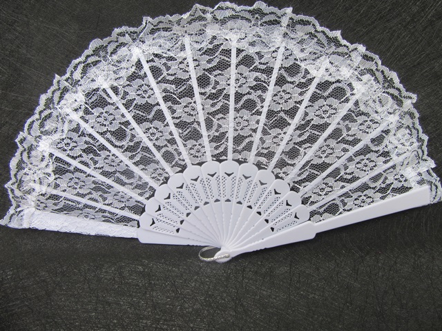 10 White Bridal Lace Hand Fan Wedding Favor - Click Image to Close