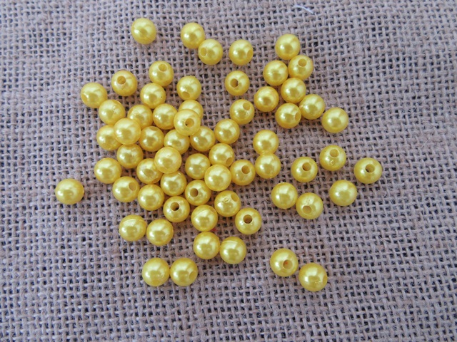 1000 Yellow 8mm Round Simulate Pearl Beads - Click Image to Close