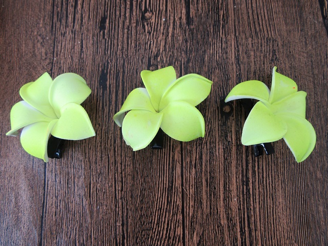 24Pcs Light Green Frangipani Hair Clips 65mm Dia. - Click Image to Close