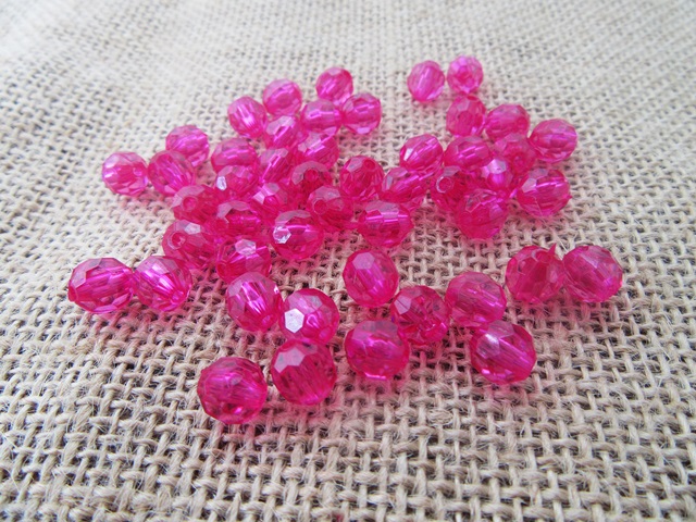 492Grams (2050Pcs) Fushia Plastic Round Facted Beads 8mm - Click Image to Close