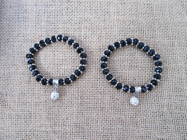 12Pcs Black Glass Beaded Bracelets 7cm Dia. - Click Image to Close