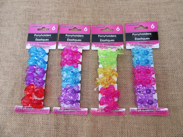 12Sheets X 6Pcs Elastic Hair Bands Hair Ties Assorted - Click Image to Close