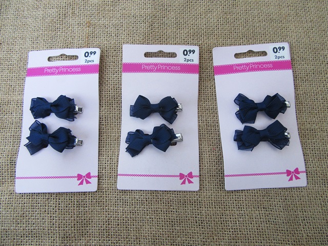 12Sheets X 2Pcs Duck Clip Hair Clip with Blue Bowknot - Click Image to Close