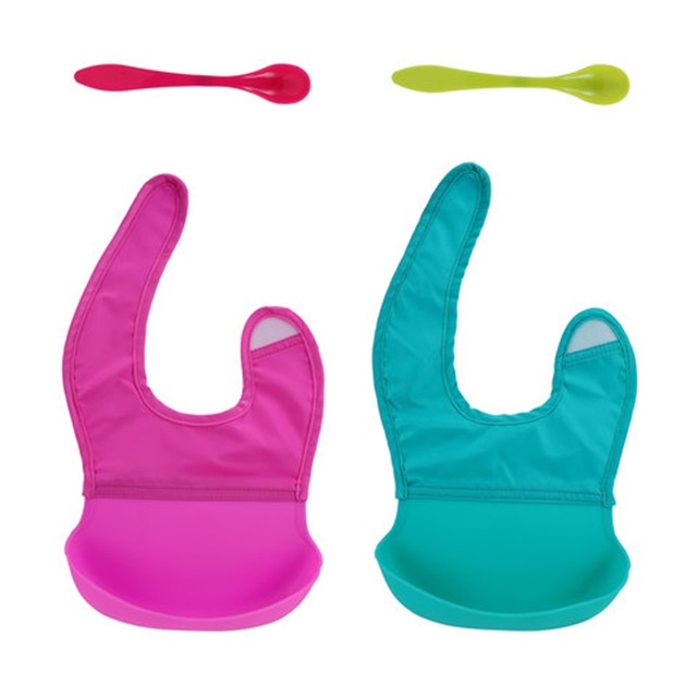 6Sets Foldway Bib & Spoon Feeding Mixed Color - Click Image to Close