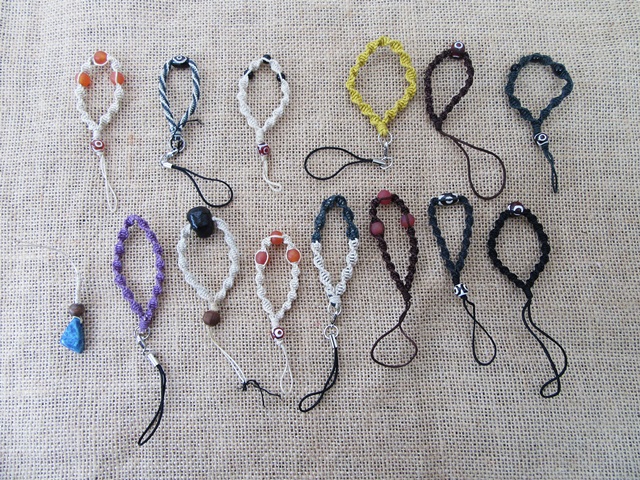 30Pcs Handmade Knitted Mobile Phone Tags Straps with Beads Assor - Click Image to Close