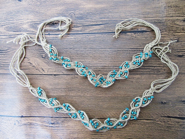 11Pcs Handmade Knitted Unfinished Necklace with Blue Turquoise B - Click Image to Close