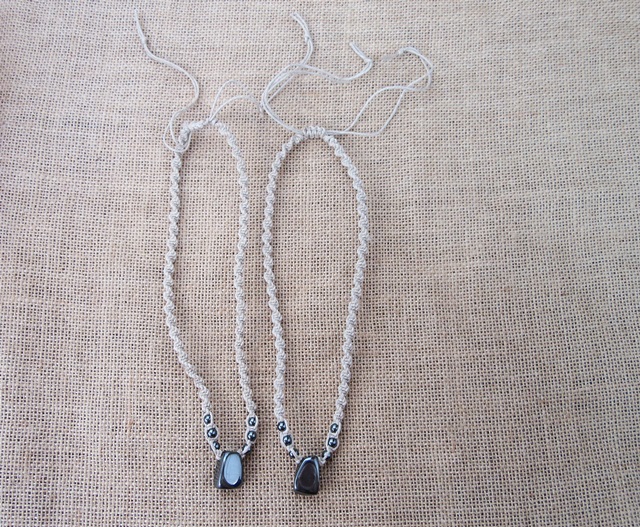 12Pcs Handmade Hemp Knitted Necklace with Hematite Pendants - Click Image to Close