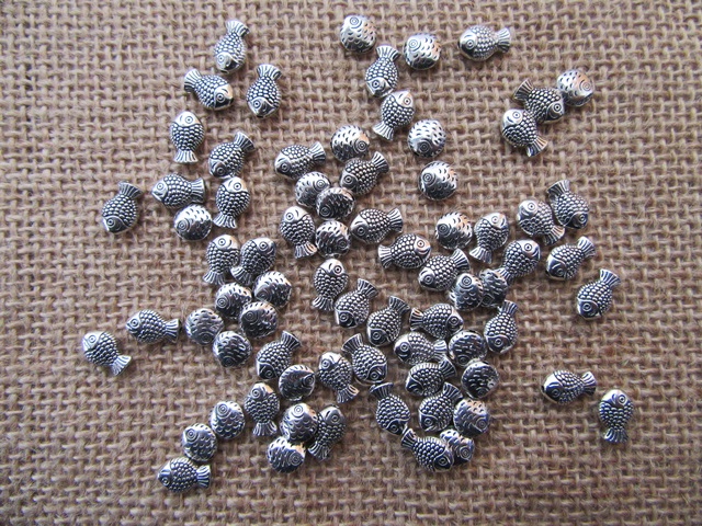 300Grams Antique Silver Fish Bead Jewellery Finding Assorted - Click Image to Close