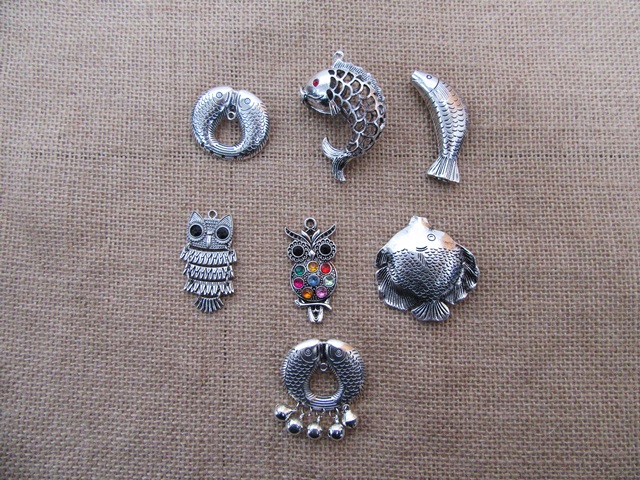 30Pcs Antique Silver Color Alloy Metal Pendants Charms Assorted - Click Image to Close