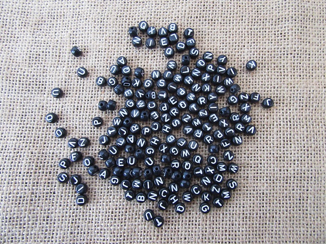 6Packets x 185Pcs Flat Round Black Alphabet Letter Beads 7mm - Click Image to Close