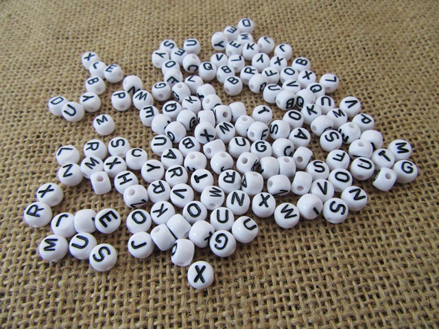 6Packets x 145Pcs Flat Round White Alphabet Letter Beads 6x5mm - Click Image to Close