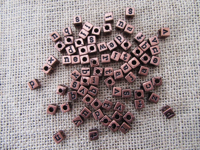 250Grams Antique Color Cube Alphabet Letter Beads 6mm - Click Image to Close