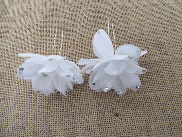 24Pcs Wedding Bride Bridal Bridemaid Flower Hair Bobby Pin - Whi - Click Image to Close