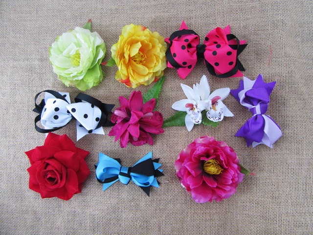 10Pcs Hair Clips Hairclips with Flower Assorted - Click Image to Close