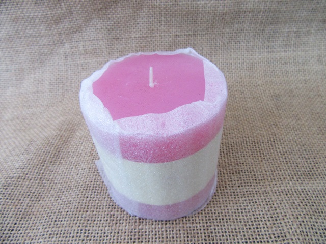 1X Pink Scented Cylinder Shape Candle 75mm High - Click Image to Close