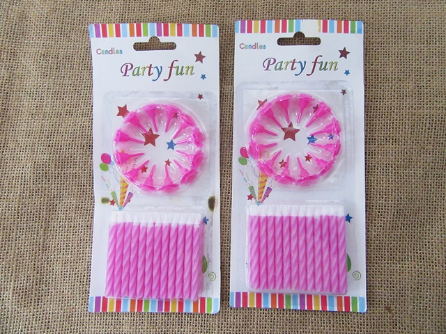 24Sheets Pink Lighting Candles Birthday Cake Candle Party Favor - Click Image to Close