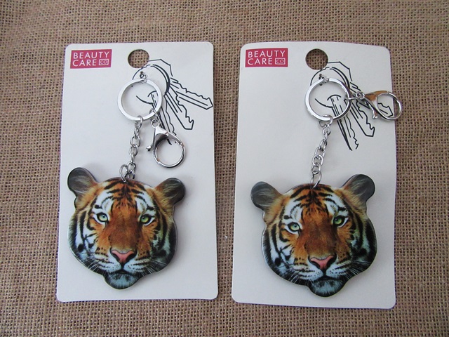 12Pcs Animal Tiger Head Shape Keyring Key Ring - Click Image to Close