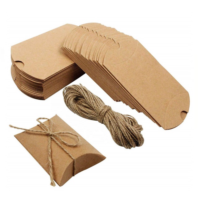 50X Kraft Wedding Favour/Bomboniere Pillow Boxes 13x8x3cm w/Cord - Click Image to Close