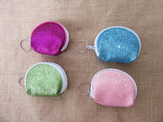 2x12Pcs Shiny Coin Purses with keychain Mixed Color - Click Image to Close