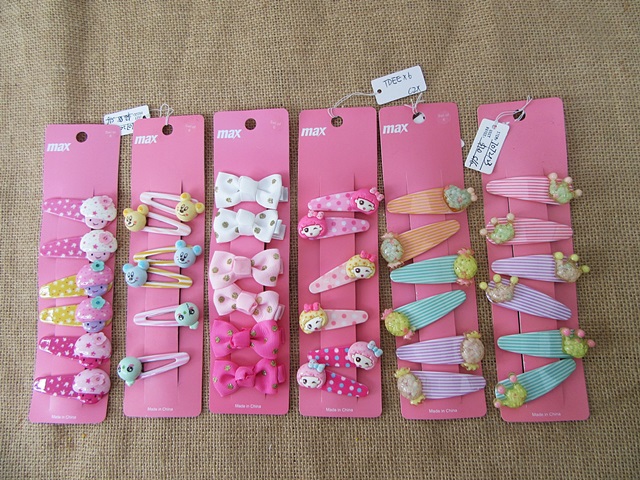 6Sheet x 6Pcs Lovely Girls Hair Clips Hair Sleepies Mixed - Click Image to Close