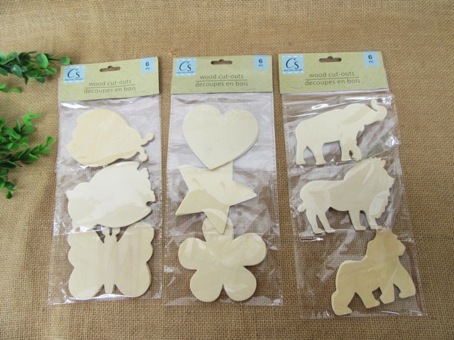 12Packs x 6Pcs Wood cut-outs Scrapbooking for Kids Art - Click Image to Close