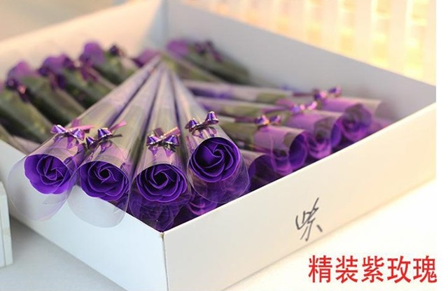 60Pcs Purple Bath Artificial Rose Soap Flower Mother's Day Valen - Click Image to Close