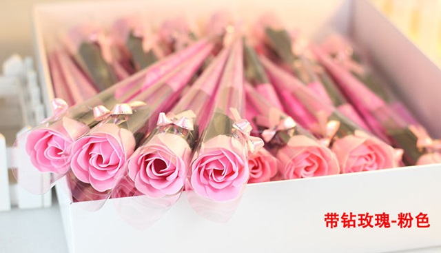 60Pcs Pink Bath Artificial Rose Soap Flower Mother's Day Valenti - Click Image to Close