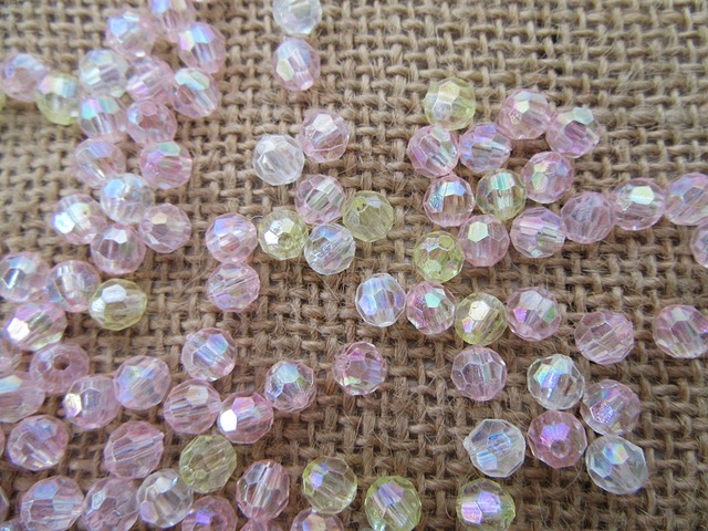 250Gram (Approx 2400Pcs) AB Pink Color Round Faceted Loose Beads - Click Image to Close