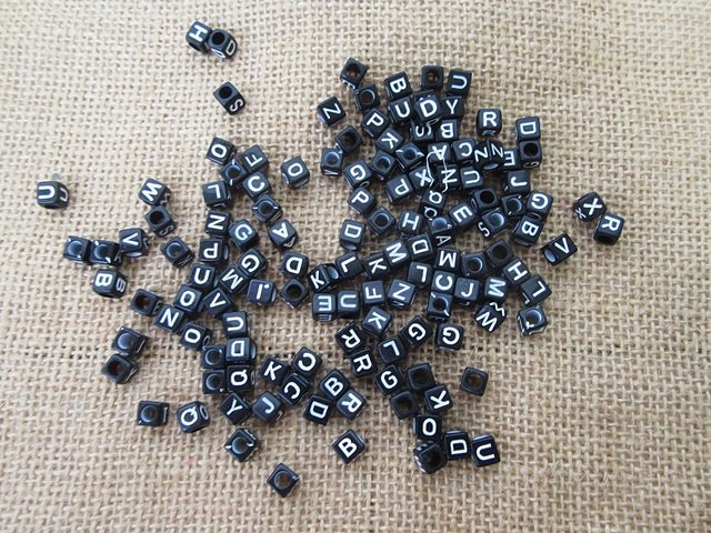 250Gram (Approx 1600Pcs) White Words on Black Alphabet Letter Be - Click Image to Close