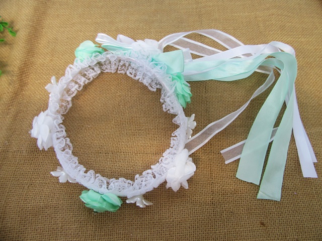 10Pcs Girls Green Floral Flower HeadBand Garland Party Wedding F - Click Image to Close