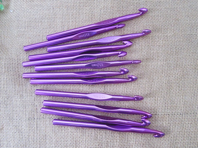 12Pcs Purple Aluminum Crochet Hook Knitting Needle Craft Tools 1 - Click Image to Close