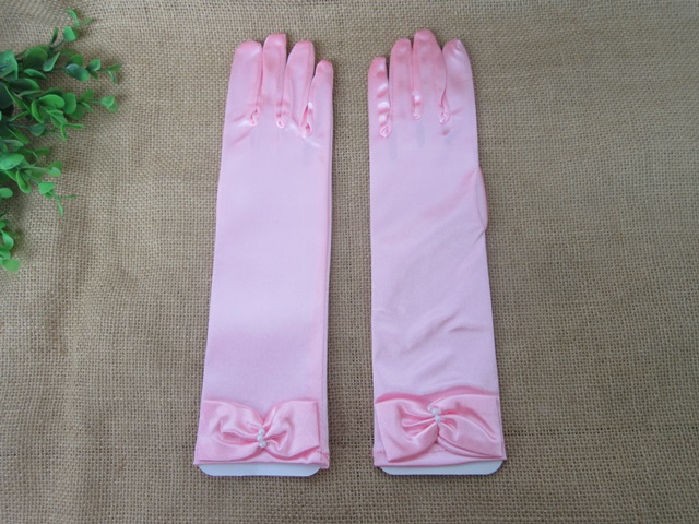 10Pairs Pink Satin Gloves Bridal Glove Wedding Party Favor 28cm - Click Image to Close