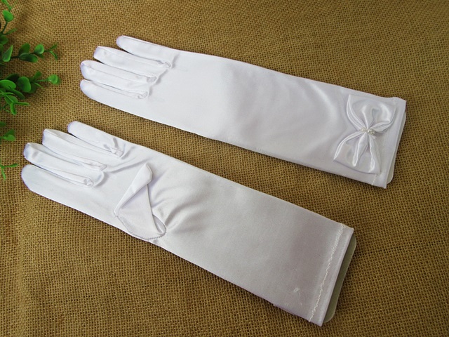 10Pairs White Satin Gloves Bridal Glove Wedding Party Favor 28cm - Click Image to Close