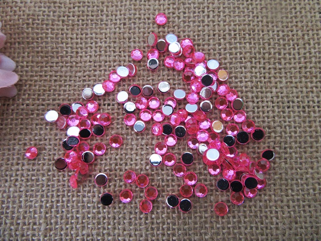 36Sheets x 144Pcs Bright Pink Flatback Acrylic Gemstones Rhinest - Click Image to Close