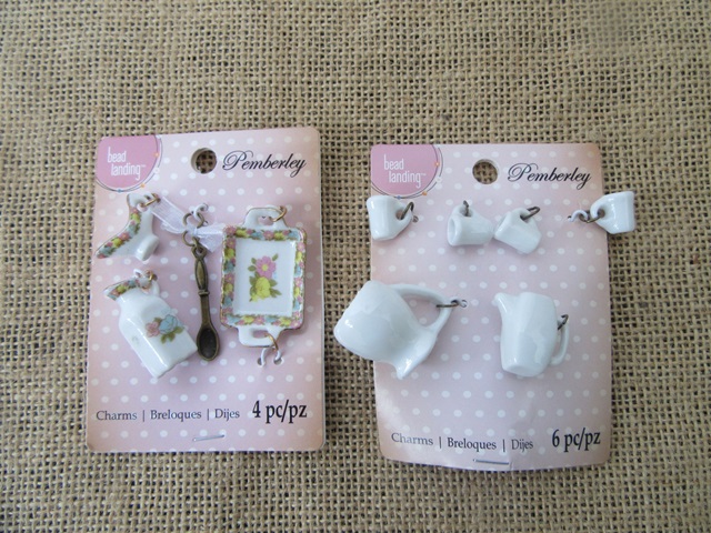 6Sheets Dollhouse Mini Furniture Ceramic Teapot Charms - Click Image to Close