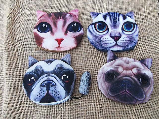 12Pcs Coin Purse Pouch Cute Cat Dog Animal Print - Click Image to Close