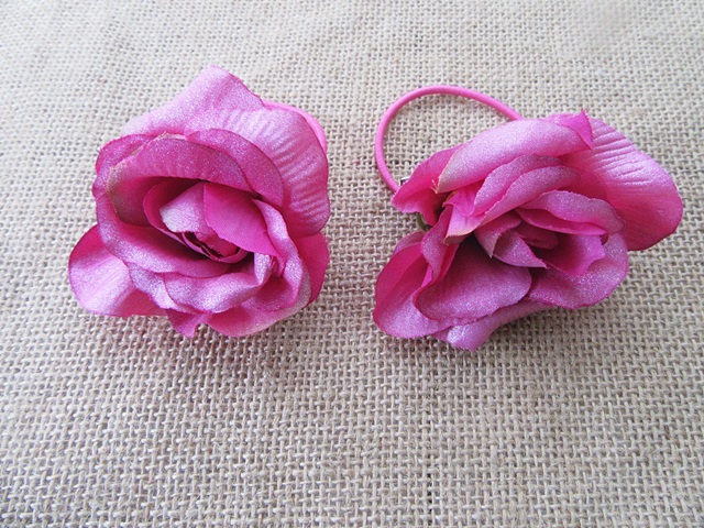 35Pcs Fuschia Rose Flower Elastic Hair Band Hair Tie - Click Image to Close