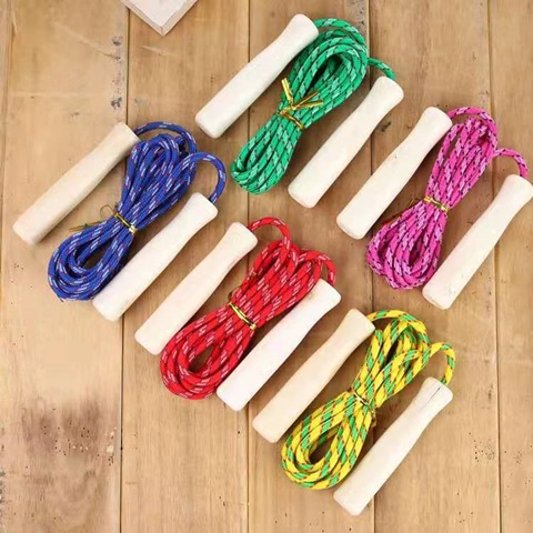 6Pcs Wooden Handle Jump Ropes Fitness Equipment for Kids 230cm - Click Image to Close