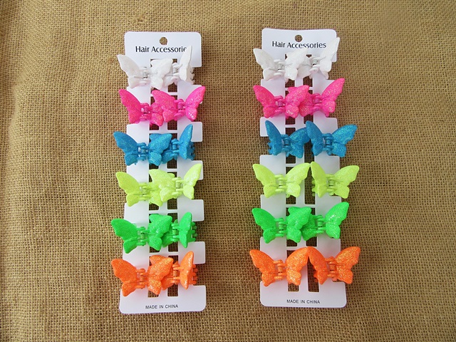 6Sheetx 12Pcs (36Prs) Butterfly Hair Clamp Clip Mixed Color - Click Image to Close