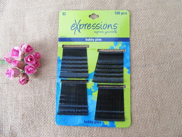 6Sheetx 100Pcs Black Bobby Pins Grips Hair Barrette Clip 45mm - Click Image to Close