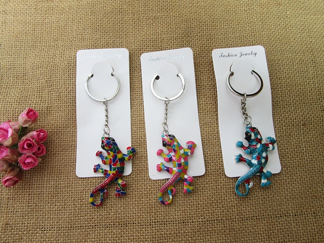 12Pcs Enamel Lizard Gecco Key Ring Mixed Color - Click Image to Close