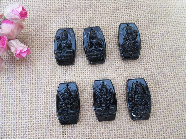 20Pcs Natural Black Obsidian Buddha Pendant For DIY Neckalce - Click Image to Close