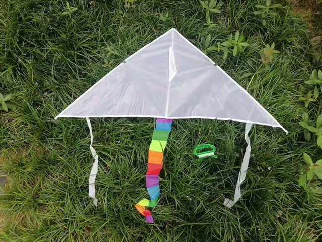 10 DIY Plain White Triangle Kite Lines Reel Outdoor Games 95cm W - Click Image to Close