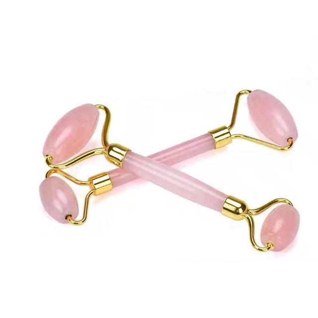 4Pcs Facial Beauty Massage Tool Pink Rose Quartz Double Roller F - Click Image to Close