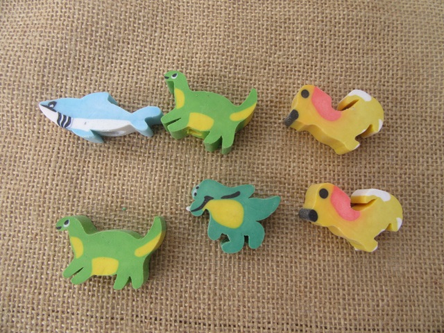 40Pcs Shark Dinosaur Puppy Etc Erasers Pencil Top Caps Assorted - Click Image to Close