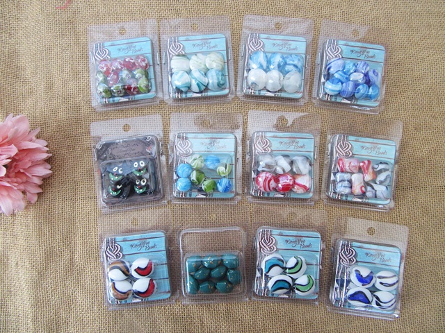 12Pack Glaze Marble Glass Beads DIY Jewelry Accessories Assorted - Click Image to Close