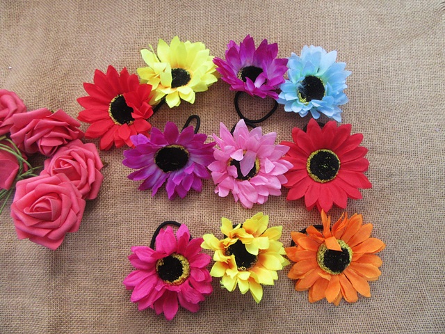 40Pcs Elastic Hair Bands Scrunchies Hair Ties w/Daisy Sunflower - Click Image to Close